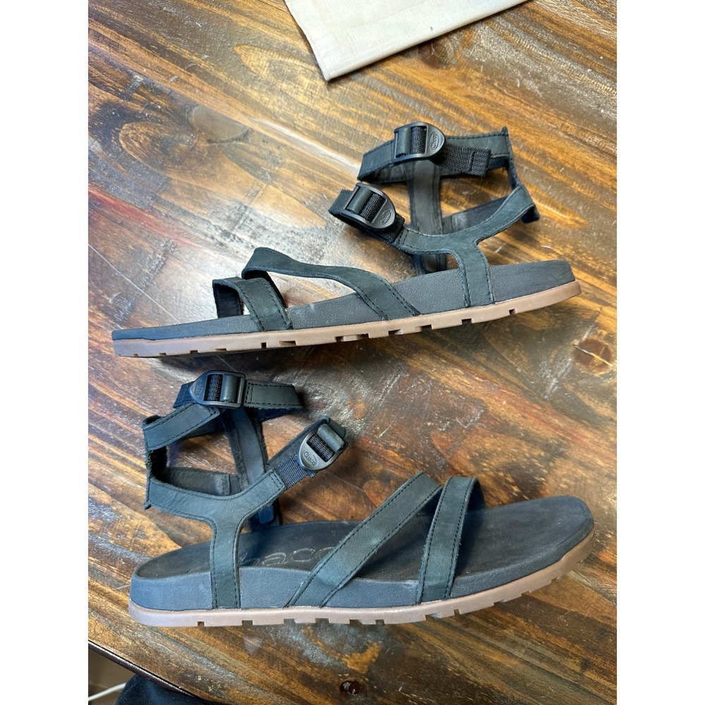 Chaco Lowdow Strappy High Black Leather Gladiator Sandals Back Zip Women Size 10